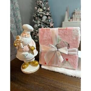 Pink & gold gingerbread baking Santa & pink gingerbread blanket lot